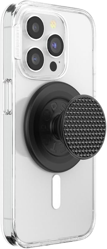 PopSockets Phone Grip for MagSafe with Kickstand, Magnetic Stand, Swappable Top, Secure Hold for iPhone MagSafe Cases, Phone & Tablet Grip - Alum Triangle Knurled Black