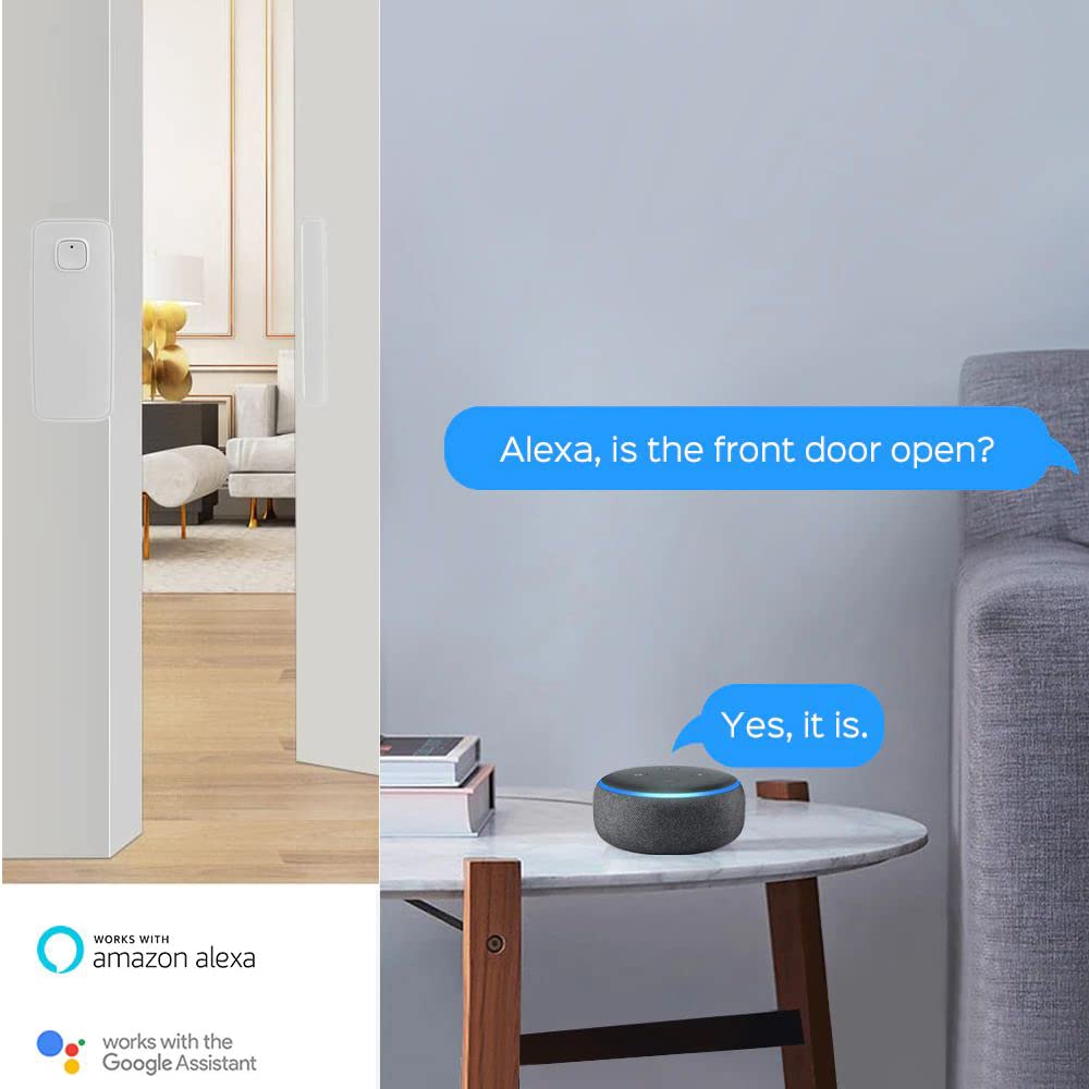 EVERSECU Tuya Smart WiFi Door Sensor Open / Close Detector App Notification Battery Operated, Compatible with Amazon Alexa, Google Assistant, No Need Hub