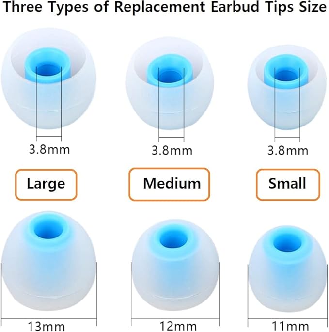 Earbud Tips Replacement Earbud Tips Ear Bud Replacement Pieces Silicone Soft and Comfortable Fit for Inner Hole from 3.8mm - 5.1mm Earphones 9 Pairs S/M/L Clear Blue
