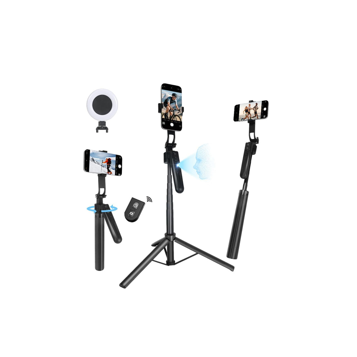 Auto Face Tracking Tripod for iPhone with Light and Remote Control
