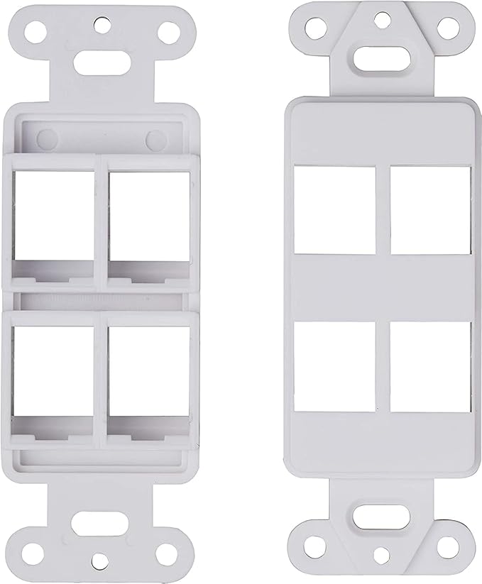 10 Pack Keystone Wall Plate 4 Port, White Decorator Insert Cover for Ethernet, HDMI, Coax, Cat6 Cat5, RJ45, Home & Office Installations
