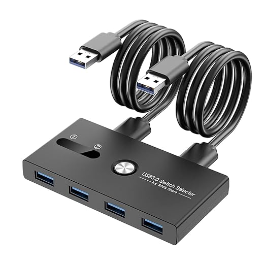 USB Switch, USB 3.0 Switcher 2 Computers Share 4 USB for PC Mouse Keyboard Printer Scanner, USB KVM Switch Selector Compatible with Windows, Mac, Linux