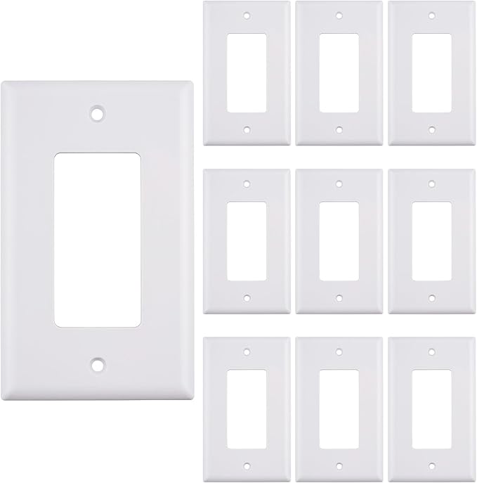 1 Port Keystone Wall Plate, Single Gang White Jack Insert for Ethernet, Coax, HDMI – Standard Size WallPlate Cover for Home & Office (10 Pack)