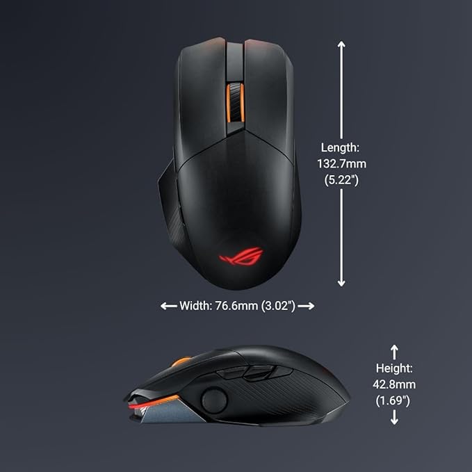 ASUS ROG Chakram X Origin Gaming Mouse, Tri-Mode connectivity (2.4GHz RF, Bluetooth, Wired), 36000 DPI Sensor, 11 programmable Buttons, Detachable Joystick, Paracord Cable, Black