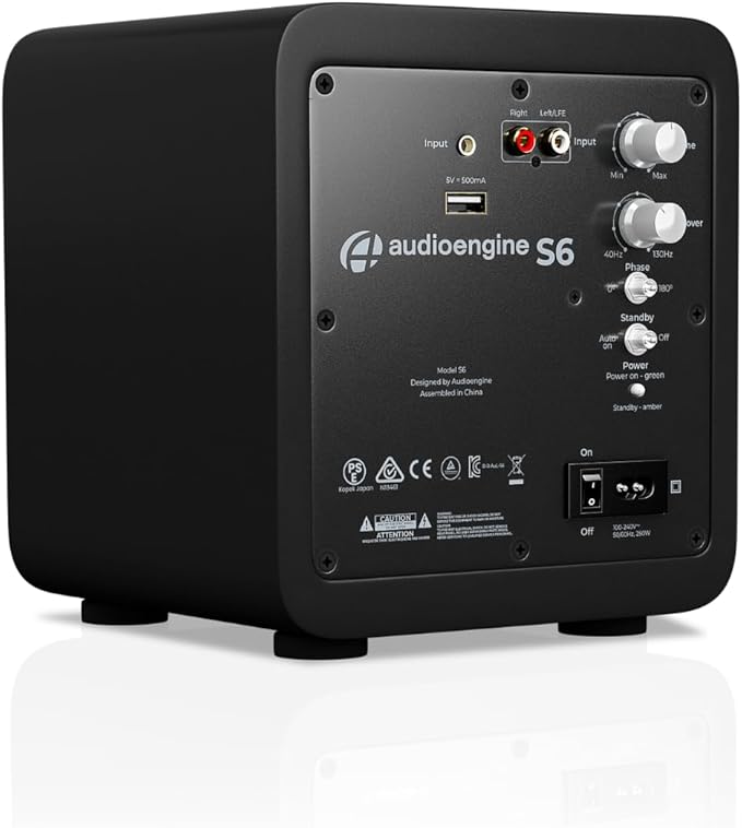 Audioengine S6 210W Compact Powered Mini Subwoofer- Powerful Bass in a Small Package - Great for Desktops, Apartments, Offices and Gaming Setups