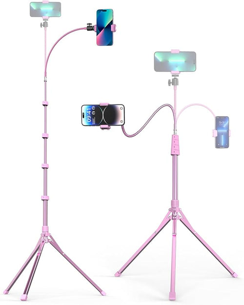 Aureday Phone Tripod, 92" Cell Phone Stand with 15" Gooseneck, Remote and Phone Holder, Overhead & Selfie Stick for Recording/Watching/Vlog, Compatible with iPhone Android