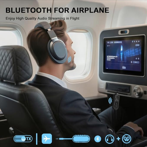 Airplane Bluetooth 5.4 Transmitter Receiver, 2-in-1 Airplane Bluetooth Adapter with Low Latency, Support 2 Headphones, Wireless Audio Transmitter Adapter for Flight Travel/TV/Car/Gym