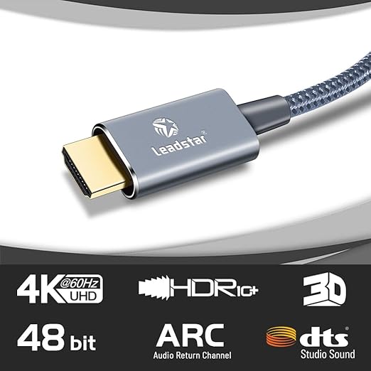 LEADSTAR HDMI Cable 4K 1 ft / 0.3m, High Speed HDMI 2.0 Cord Braided | 4K@60Hz, Ultra HD, 2160p, ARC, HDR, 3D, HDCP 2.2 | for Xbox, PS5, TV, Laptop, Monitor