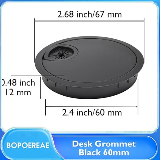 Desk Grommet 2-3/8" (60 mm), Desk Cord Hole Cover, Cable Grommet Metal Zinc Alloy Materilal, Desk Hole Grommet for Office and Home Table Cable, Detachable Cable Cord Organizer (Flat Black 1 Pcs)