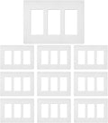 3 Gang Decorative Screwless Wall Plate Light Switch Cover, Hidden Screw Smooth Face, White, 10 pcs