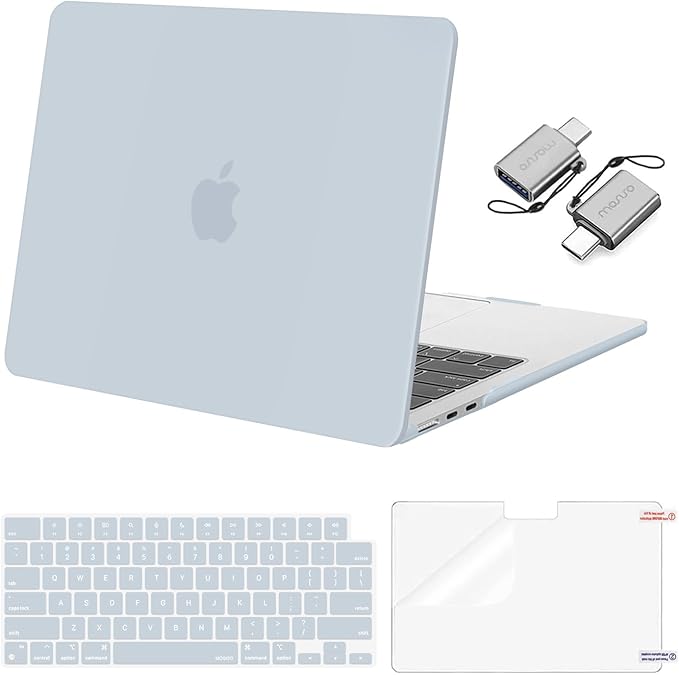 MOSISO Compatible with MacBook Air 13 inch Case 2025 2024 2023 2022 M4 A3240 M3 A3113 M2 A2681, Plastic Hard Shell&Keyboard Cover&Screen Film&Type C for MacBook Air 13.6 inch Case, Baby Blue