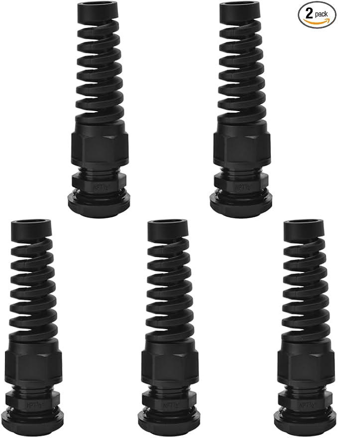 Strain Relief Cord Connector, CGELE 5 Pack NPT 1/2" Waterproof Cable Gland Cord Grip Spiral Adjustable Connector Strain Relief Cord Connectors Joints Nylon with Gaskets
