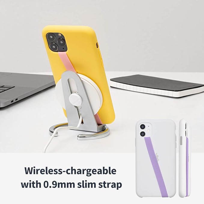 Sinjimoru Stretchable Silicone Phone Strap, Flexible and Elastic Grip Holder for iPhone & Android, Secure Phone Loops Finger Grip with Wireless Charging Support Sinji Loop Black