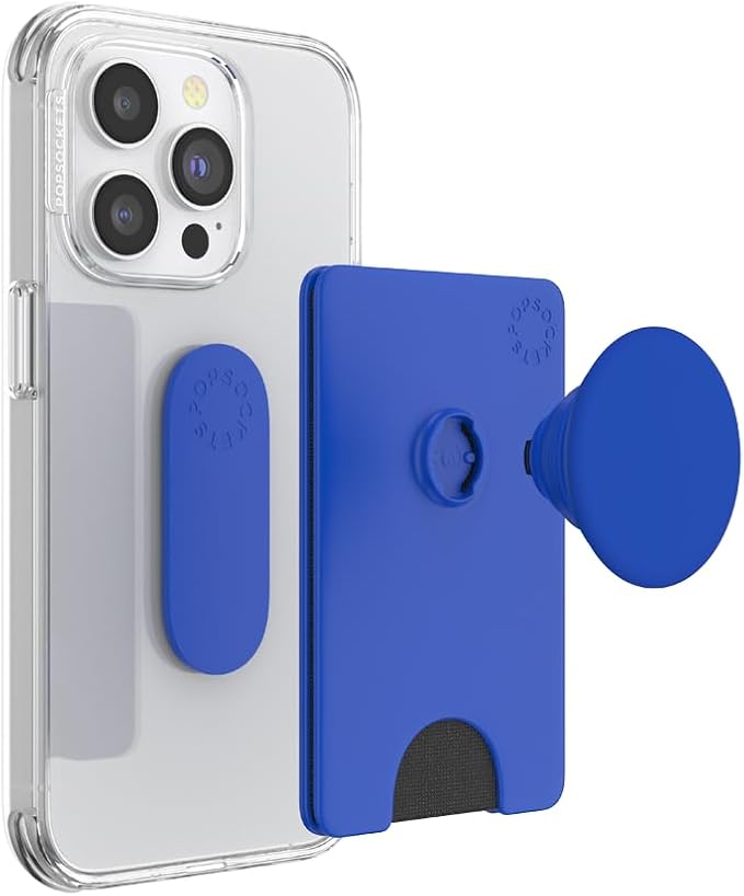 PopSockets Phone Wallet with Expanding Kickstand, Phone Card Holder - Cobalt