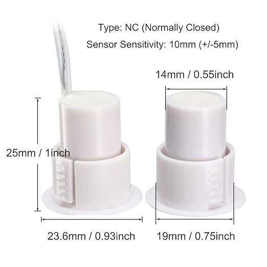 Magnetic Reed Switch RC-36 NC Recessed Wired Window Door Contact Sensor for Home Security and Burglar Alarm Systems 5 Pcs (Pack of 2)