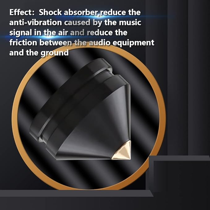 4Pcs Speaker Isolation Spikes Floor Protectors Shockproof Speaker Isolation Spikes with Base Pad for Speaker,Subwoofer,Amplifier,Turntable,Recorder CD DAC with 3m Adhesive (Black)