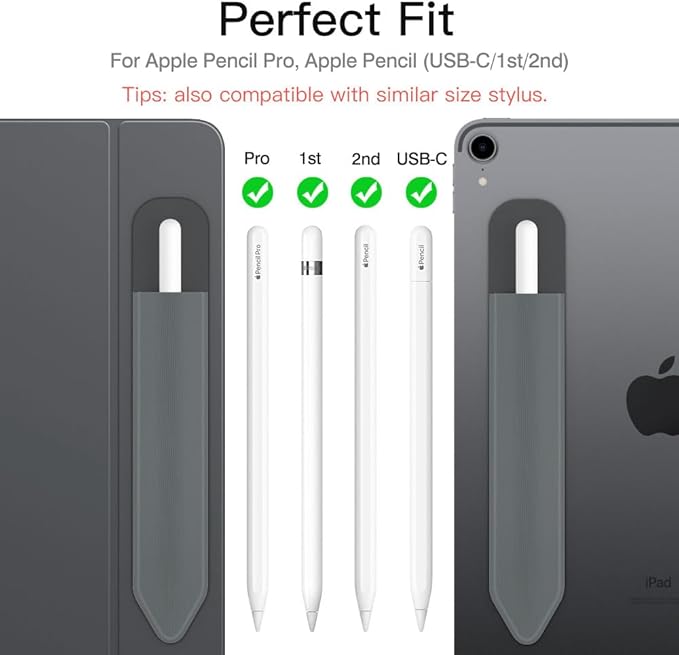 MoKo Pencil Holder Sticker for Apple Pencil Pro, Apple Pencil (USB-C), Apple Pencil 1st/2nd Generation, Elastic Pencil Case, Adhesive Pouch Attached to Pencil Case, Dark Grey