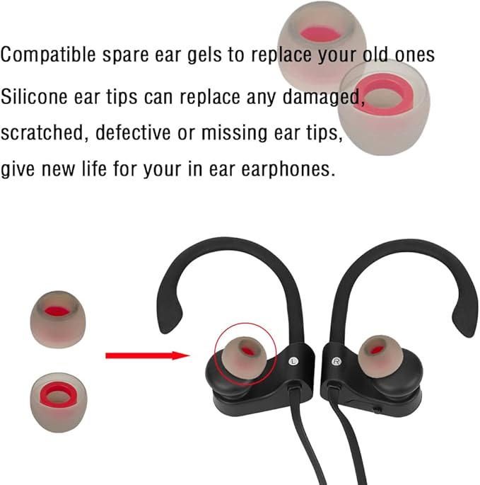 10 Pairs Small Earbud Tips Replacement Ear Tips for in- Ear Headphones Ear Bud Covers Silicone Earbuds Rubber Tips (Clear Red)