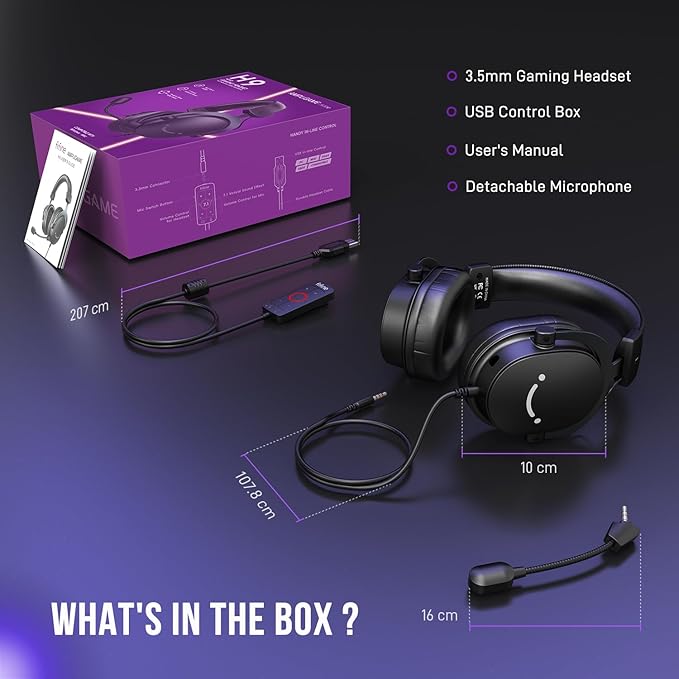 FIFINE PC Gaming Headset, USB Headset with 7.1 Surround Sound, Detachable Microphone, Control Box, 3.5mm Headphones Jack, Over-Ear Wired Headphones for PS5/Xbox/Switch, Black-AmpliGame H9
