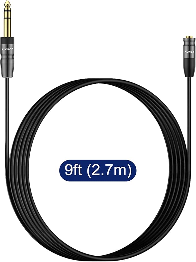 J&D 1/4 inch to 3.5mm Headphone Adapter, Heavy Duty Copper Shell Connecter Joint 3.5mm 1/8 inch Female TRS to 6.35mm Male TRS Stereo Audio Extension Cable, 9 Feet