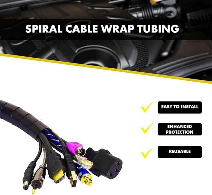 Kable Kontrol Vortex Spiral Cable Wrap - 1/8” Inch 100’ Feet Long - Hose Protector Flexible Polyethylene Wire Conduit Tubing Cable Sleeve Cord Cover to Organize Wires – Black