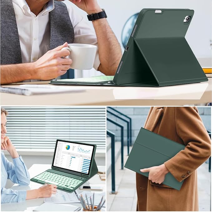 Galaxy Tab A9 Plus Case with Keyboard 5G 11 Inch 2023 (SM-X210/X216/X218), 7 Color Backlit Detachable Tablet Keyboard Cover with S Pen Holder for Samsung Galaxy Tab A9+ 11" (Dark Green)
