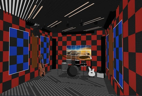 96 Pack Black/RED 12 "X 12 "X1" Acoustic Panels Studio Soundproofing Foam Wedge Tiles(Accompanied By Double-Sided Adhesive Tape)