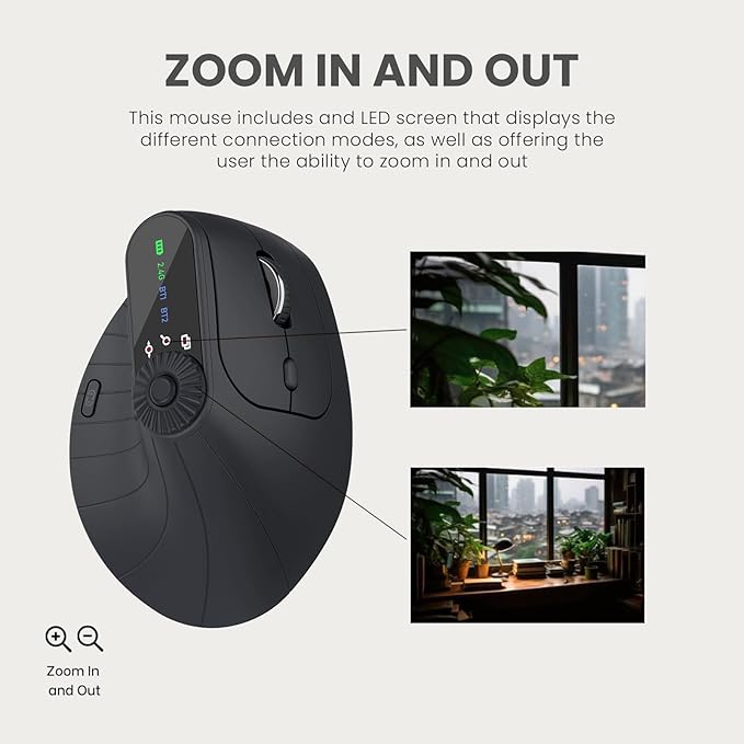 Vertical Ergonomic Mouse 2.4G Wireless BT Task Window Switching and Horizontal Scrolling,Adjustable DPI, Lightweight for Laptop,Desktop,PC,MacBook, Black (MKE 604)