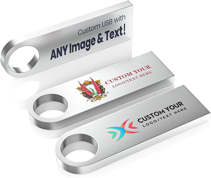Customizable Flash Drives 2GB, Wooolken Personalized USB 2.0 Thumb Drives 10/20/50/100 Pack, Logo Pendrive Custom Memory Stick USB Engraved Logo (Metal)