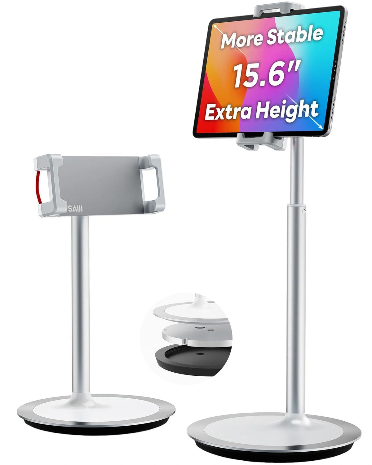 SAIJI iPad Stand for Desk - Height Adjustable & Weighted Base Phone Holder