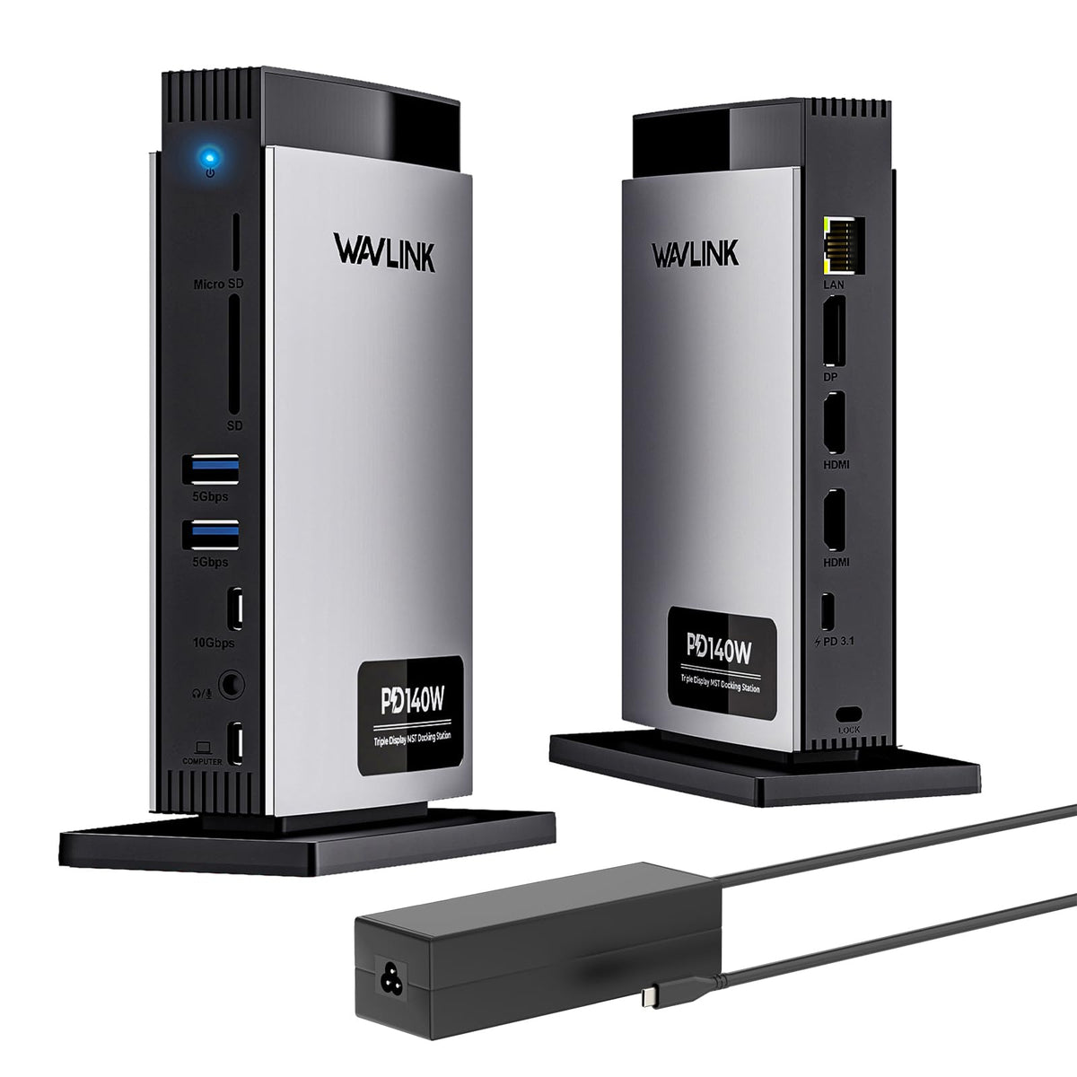 WAVLINK Laptop Docking Station 3 Monitors(Max Resolution: Single 8K or Triple 4K), 11-in-1 USB C Docking Station with 125W PD3.1 Pass-Through & Power Adapter, HDMI + 2* DP, for MacBook M1–M4 & Windows