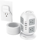 Tower Power Strip, Surge Protector 10 FT Cord, TESSAN Flat Plug Extension Cord with Multiple Outlets, 8 AC Outlets with 4 USB Ports (2 USB C), Charging Station with Surge Protection, for Office Dorm