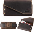 Topstache Leather Phone Holster with Belt Clip for Galaxy S23,iPhone 14,14 Pro,Leather Belt Pouch for Universal Smartphone with Otterbox Case,Flip Cellphone Pouch,L,Darkbrown