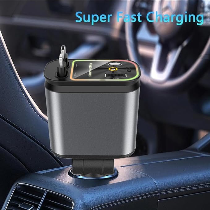 Upgraded Starlight Retractable Car Charger Adapter,4 in 1 Fast Charging Car Phone Charger,69W USB C Car Truck Accessories,Road Trip Essentials Gift for Men Women for iPhone 16/15/14/13/12,Galaxy,Pixel