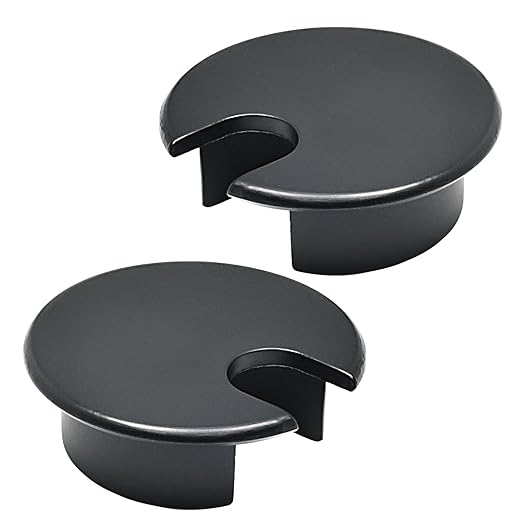 Desk Grommet 1-3/8" (35 mm), Desk Cord Hole Cover, Cable Grommet Metal Zinc Alloy Materilal, Desk Hole Grommet for Office and Home Table Cable, Detachable Cable Cord Organizer (Flat Black 2 Pcs)