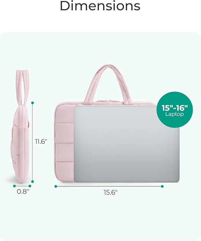 BAGSMART 15.6 Inch Laptop Case, Lightweight Puffy Laptop Sleeve with Handle, Compatible with MacBook Air Pro 15 16 Inch M4 M3 M2 M1, Laptop Bag for Women Fitted with Dell,HP, Beige