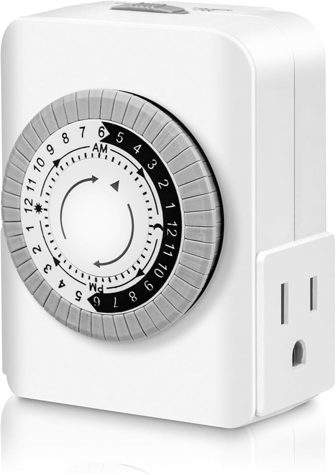 Timers for Electrical Outlets Indoor, AaiVrylliz 3-Prong Dual Outlet Timer,24-Hour 30 Minute Daily On/Off Cycle, Plug-in Mechanical Timers for Christmas Lights, Lamps, Grow Light