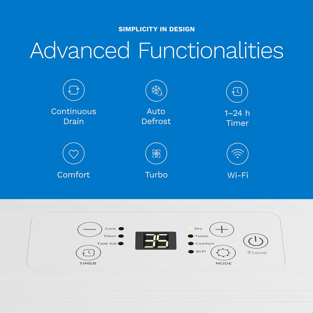 hOmeLabs Dehumidifier 1,800 Sq Ft 8 Pint (MAX 24 Pint at 95°F, 90% RH)