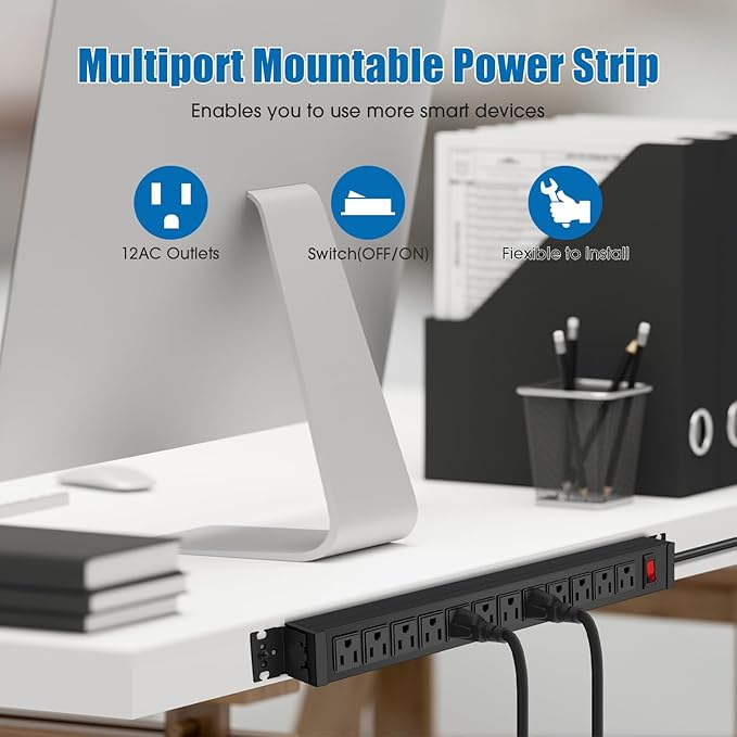 HHSOET Rotating 12 Outlet Surge Protector Power Strip,1200J, 6FT Black,2