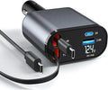 Retractable Car Charger，4 in1 Fast Car Phone Charger with Dual Retractable Cables and 2 Charging Ports (Dual TypeC Retractable Cords)