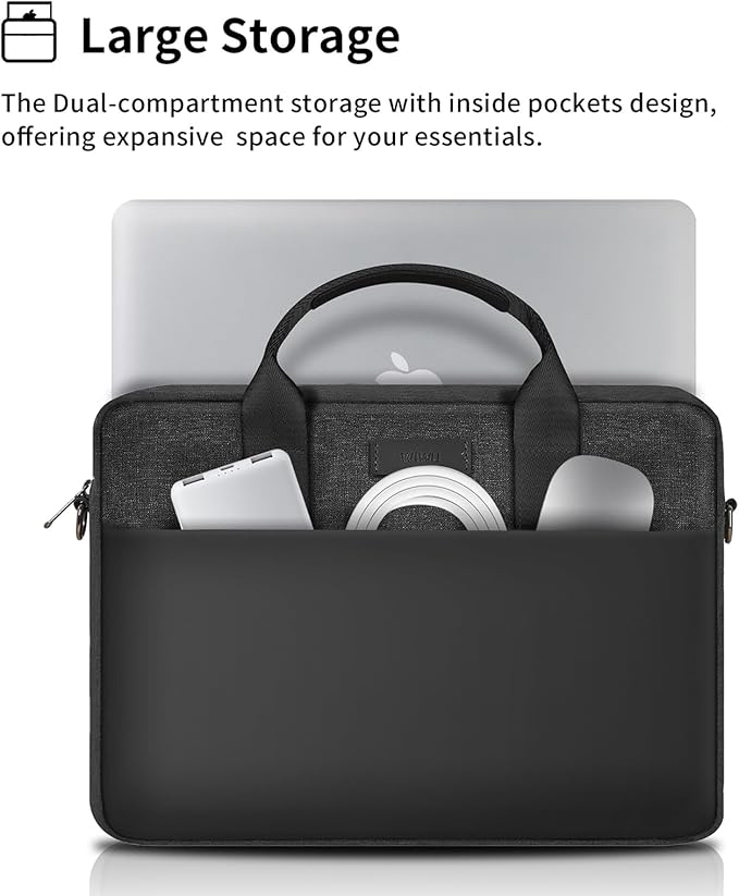 WIWU 14 Inch Laptop Bag for Men Women, Water-Resistant Laptop Case with Shoulder Strap Messenger Work Bag for Business Travel Compatible with MacBook Air Pro/Dell XPS/HP Envy/Microsoft Surface(Black)