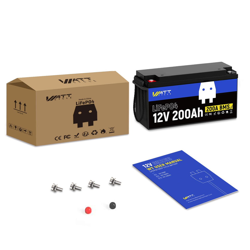 WattCycle 12.8V 200Ah LiFePO4 Lithium Battery 1 Pack - 15000+ Cycle Life, Integrated 200A BMS, Extreme Temperature Resilience - Perfect for RV, Camping, and Home Energy Storage.