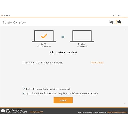 LAPLINK Easy Transfer Cable for Windows, Includes PCmover Express Software and USB 2.0 PC to PC Cable, Single Use License, Transfers Files, Settings, and User Profiles. Compatible with Windows 11