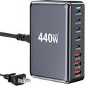 440W Fast USB C GAN Charger Block 8 Port Charging Station HUB Brick Dual PD PPS 100W Wall Charger Compatible with MacBook Pro/Air/All iPad iPhone 16/15/14/13/Pro Max