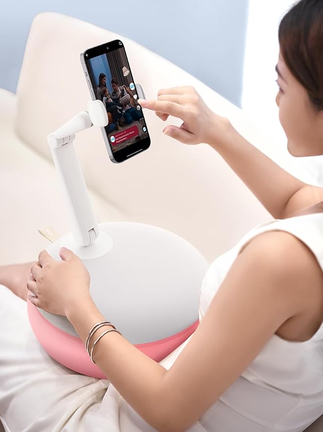 SAIJI Cell Phone Pillow Holder mini iPhone Stand for Bed, Upgraded mini Angle & Height Adjustable Phone Pillow Stand for Watching Video On Bed/Sofa/Lap, Fit for 4.7"-7.0" Device (Pink)