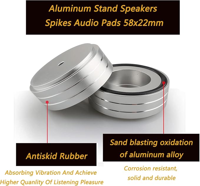 Tertullus 4 Pcs Turntable Feet Aluminum HiFi Turntable Isolation Feet Aluminum Stand Speakers Spikes Audio Pads 58x22mm for HiFi Amplifier/Speaker/Turntable/Player(Silver)
