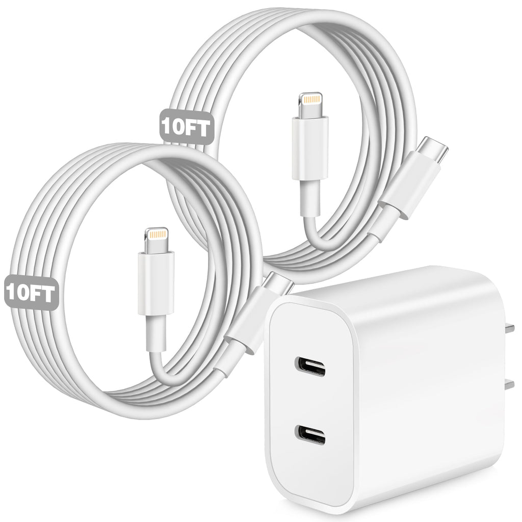 iPhone Charger,Dual Port USB C iPhone Charger Fast Charging Block,Super Fast Apple Double Type C Wall Chargers,2Pack 10FT Quick USB C Lightning Cable for iPhone 14 Pro Max/13 Pro/12/11/MiNi/XS/XR/8/SE