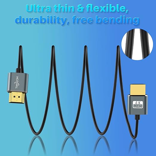 Twozoh Ultra-Thin Long HDMI to HDMI Cable 25FT, Hyper Slim HDMI 2.0 Cable, Extreme Flexible HDMI Cord Support 3D/4K@60Hz, 2160P, 1080P