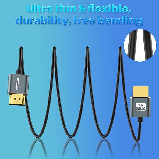 Twozoh Slim 4K HDMI Cable 1.6FT 3 Pack, Ultra Thin & Flexible Skinny HDMI to HDMI 2.0 Cord Support 4K/60HZ 18gbps Laptop, Monitor, PS5, PS4, Xbox One, Fire TV