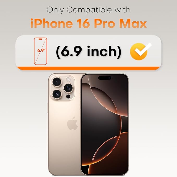TOCOL for iPhone 16 Pro Max Screen Protector 9H Hardness Military Grade Shatterproof HD Tempered Glass Full Coverage Easy Installation Case Friendly 2 Pack